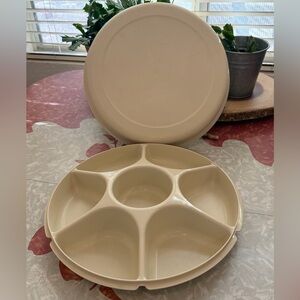 Vintage Tupperware Ivory Divided Relish Tray Storage Travel Container 1666-3